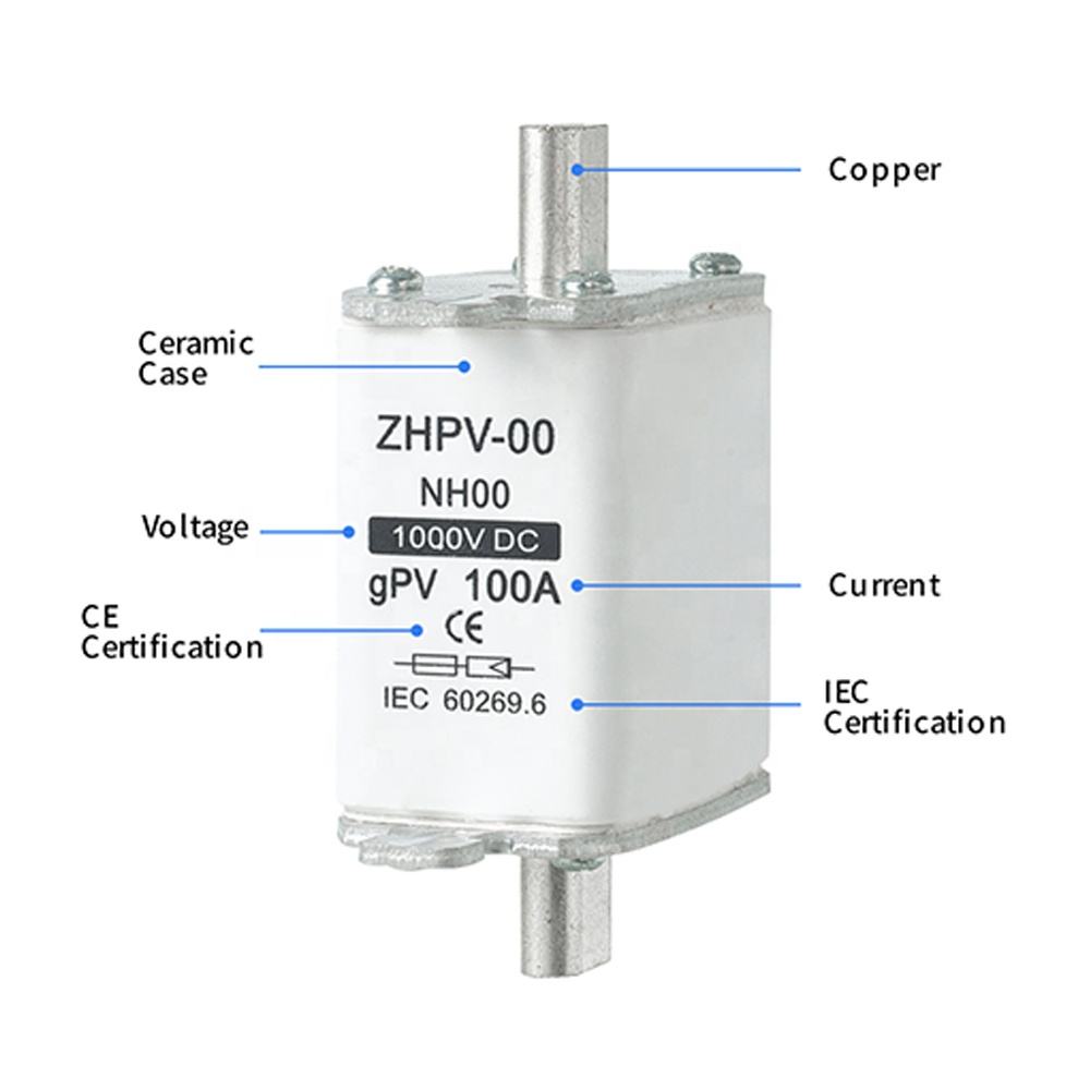 NH00-1000V IEC Niskonapięciowy fotowoltaiczny bezpiecznik nożowy Plastikowy 80A 6ka Zdolność wyłączania
